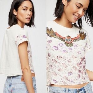 FREE PEOPLE sequin eagle crop tee sz Small
